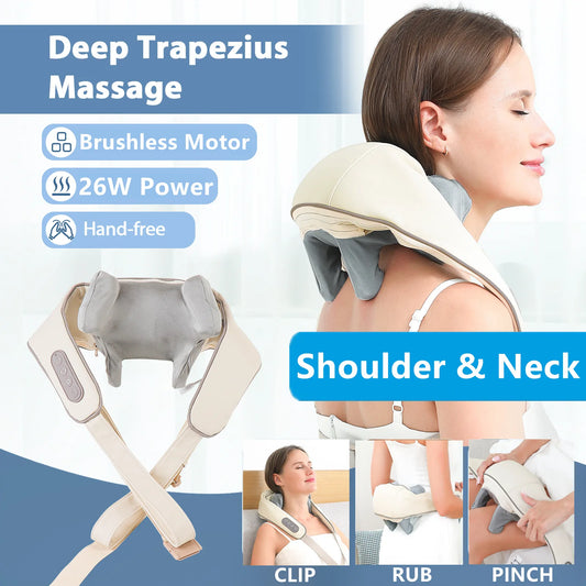 Foreverlily™ 26W Wireless Neck & Shoulder Massager – Deep Kneading Shiatsu with Heat