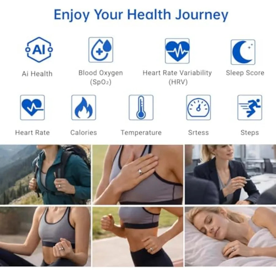 Venlan S925 Sterling Silver Moissanite Smart Ring for Women Men Vital Health Ring with Sleep Fitness Tracking Heart Rate HRV Mo