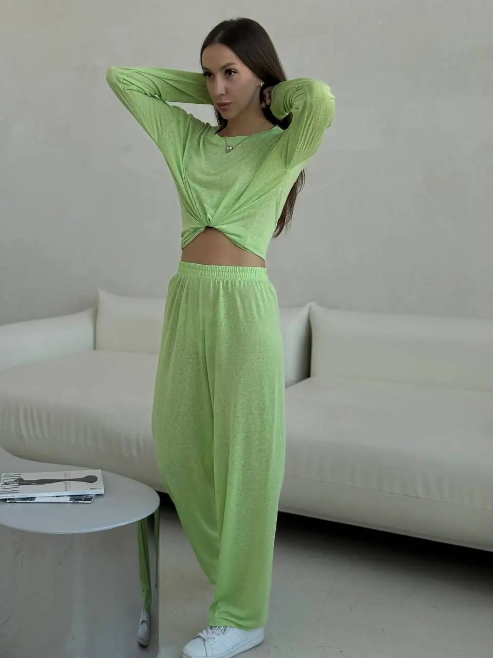 Women’s Soft Knit Long Sleeve T-Shirt – Casual Loose Fit Basic Top for Summer & Autumn