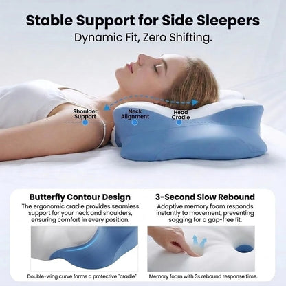 Ergonomic Support Memory Foam Pillow Cervical Neck Pillow for Neck Pain Relief, Suitable for Side and Stomach Sleepers