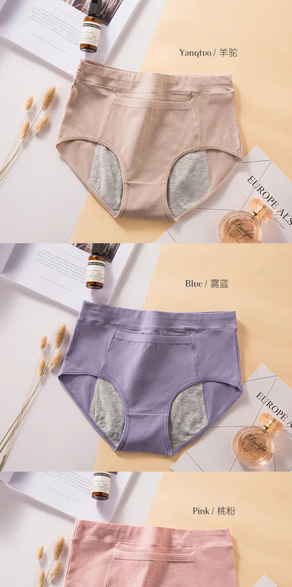 4-Pack Women’s Menstrual Panties – Leak-Proof High-Waist Cotton Period Underwear (Soft & Breathable Briefs)