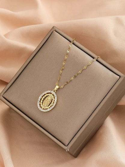 Personalized Colorful Zircon Madonna Necklace – Light Luxury Fashion Jewelry