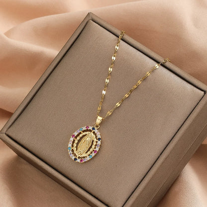 Personalized Colorful Zircon Madonna Necklace – Light Luxury Fashion Jewelry
