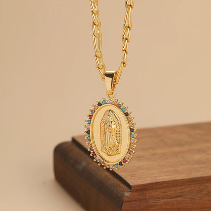 Personalized Colorful Zircon Madonna Necklace – Light Luxury Fashion Jewelry
