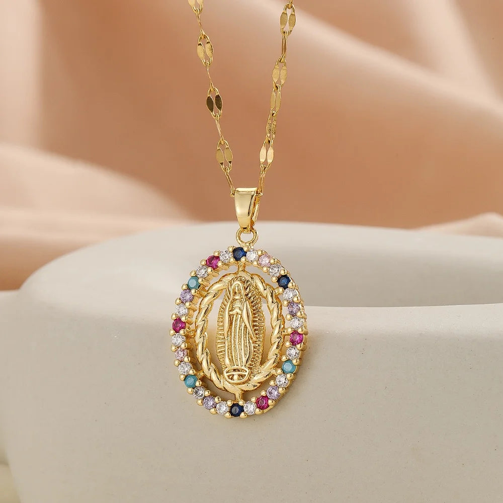 Personalized Colorful Zircon Madonna Necklace – Light Luxury Fashion Jewelry