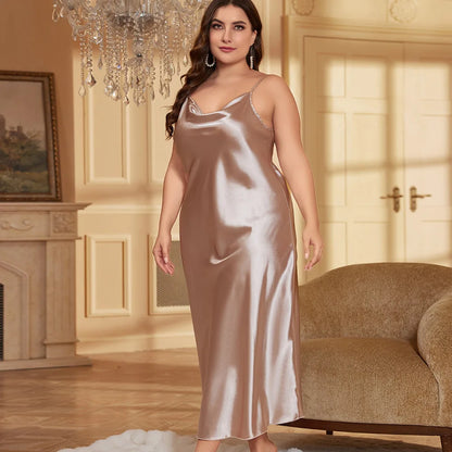 Plus Size Ankle-Length Summer Nightgown – Sleeveless V-Neck