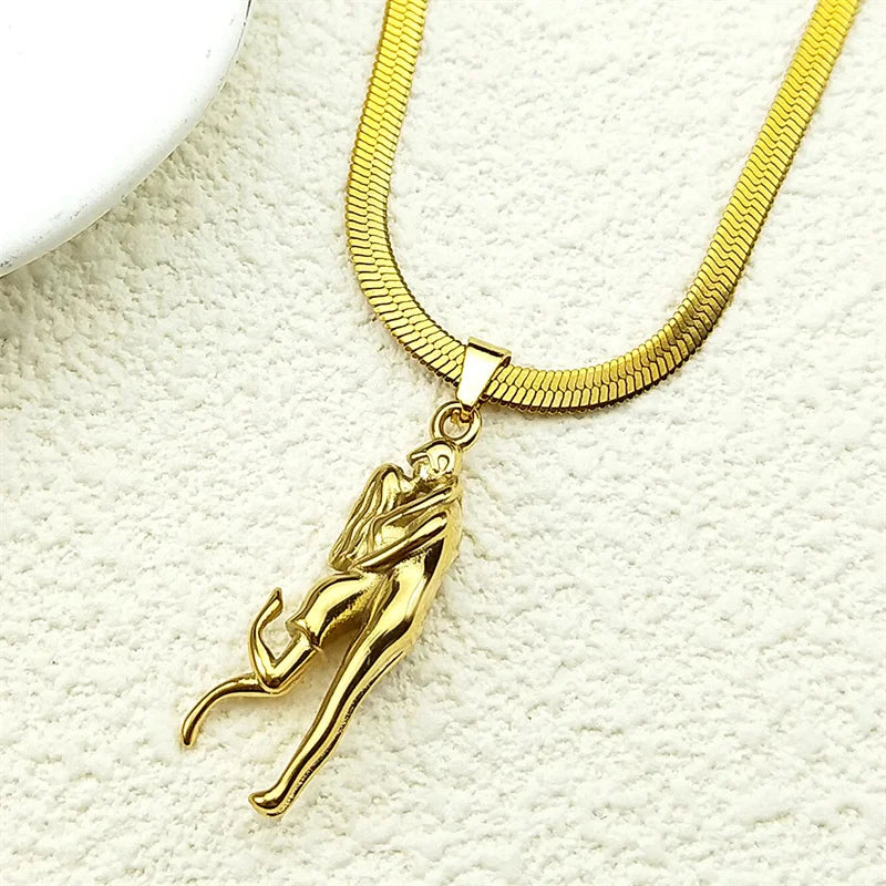 Couples Embracing Hug Pendant Necklace For Women Men Stainless Steel Gold Color Love Kiss Neck Chain Jewelry Valentine's Day