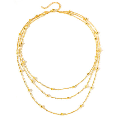 High-End Stainless Steel Multi-Layer Beaded Chain Necklace for Women