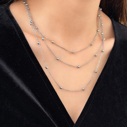 High-End Stainless Steel Multi-Layer Beaded Chain Necklace for Women