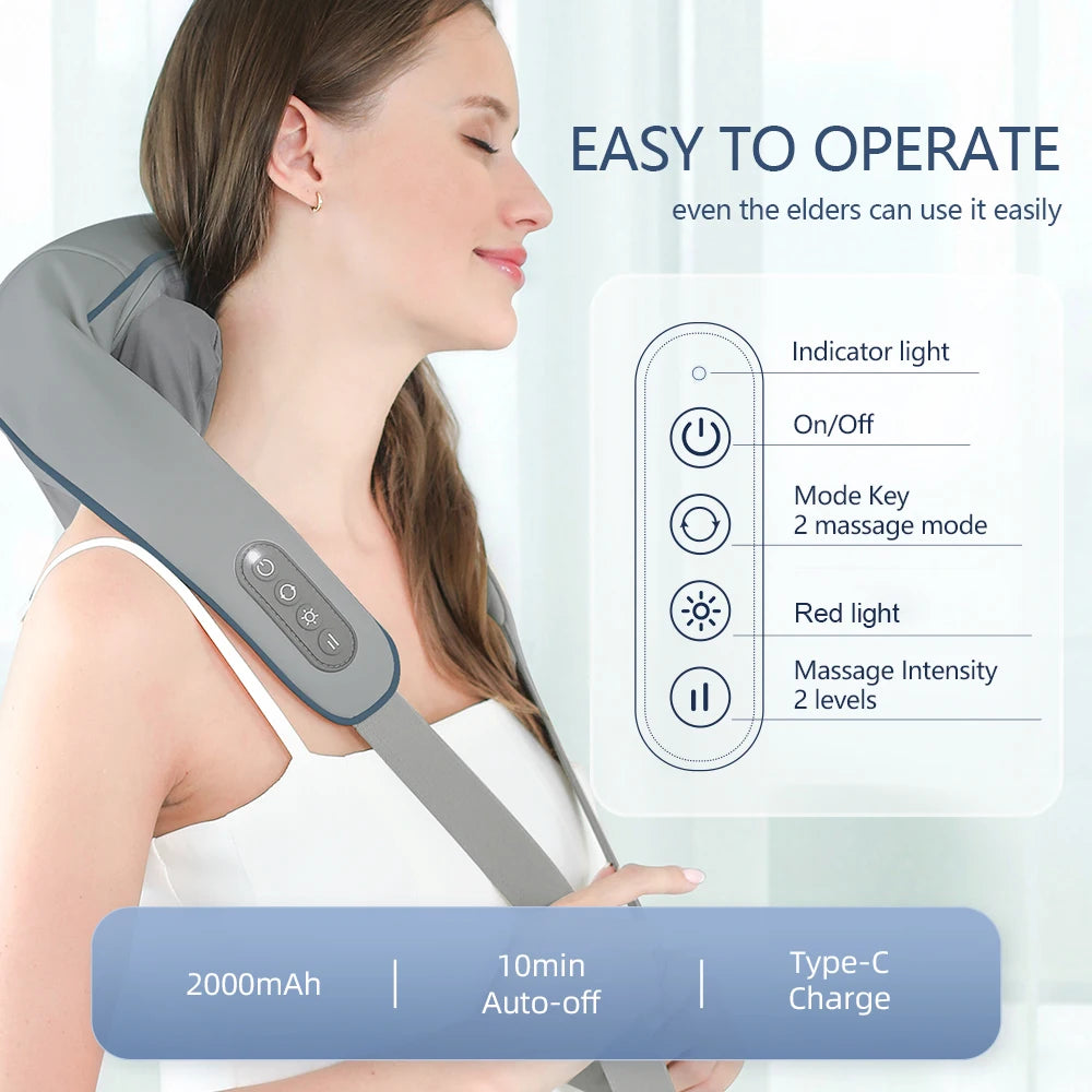 Foreverlily™ 26W Wireless Neck & Shoulder Massager – Deep Kneading Shiatsu with Heat