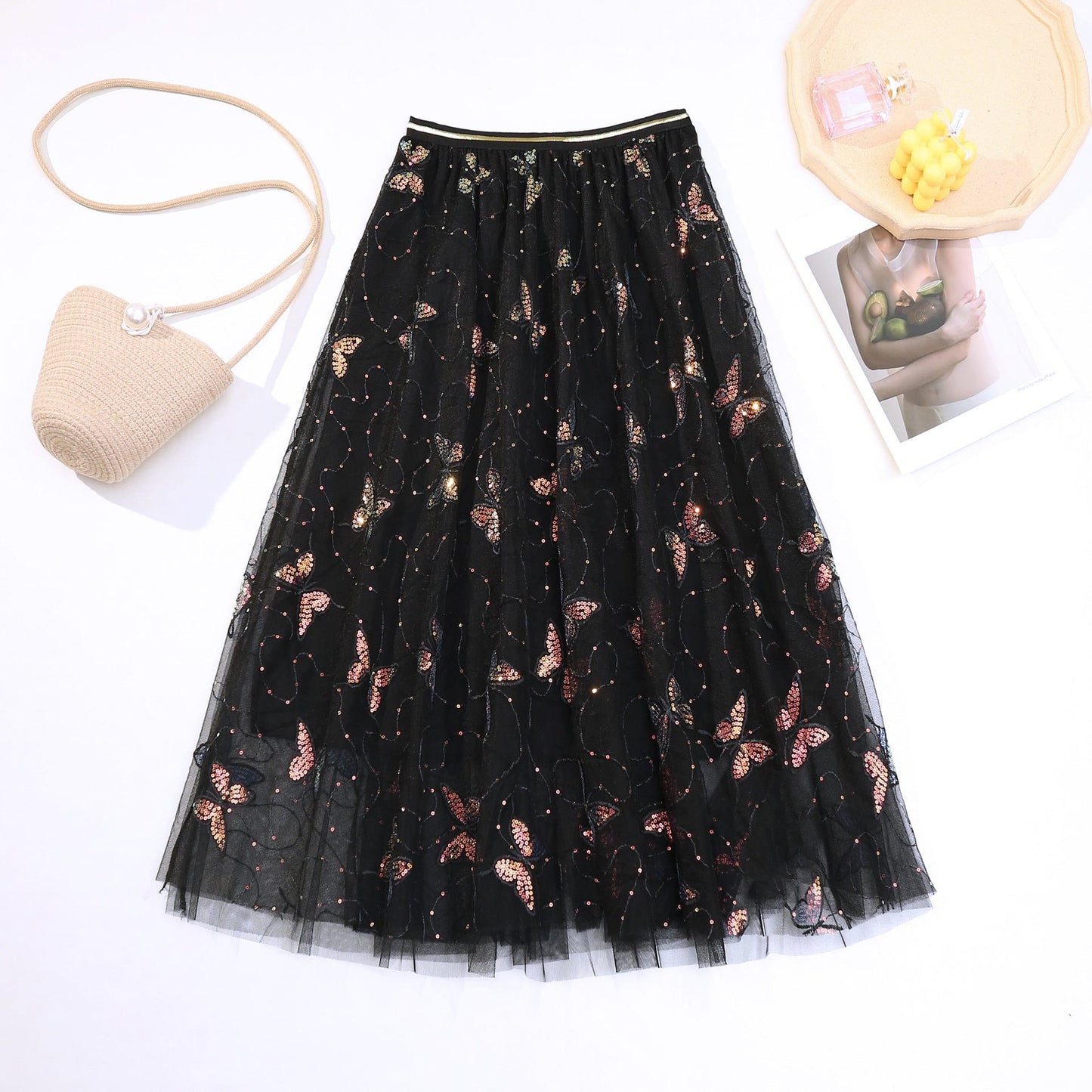 Sequin butterfly pleated skirt myETYN