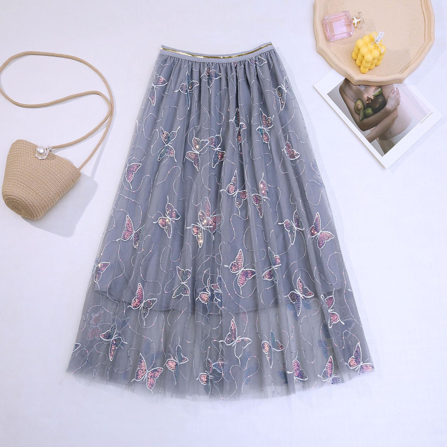 Sequin butterfly pleated skirt myETYN