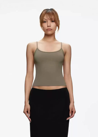 Women’s Seamless Yoga Tank Top – Slim Fit Elastic Fitness Camisole with Built-in Sports Bra