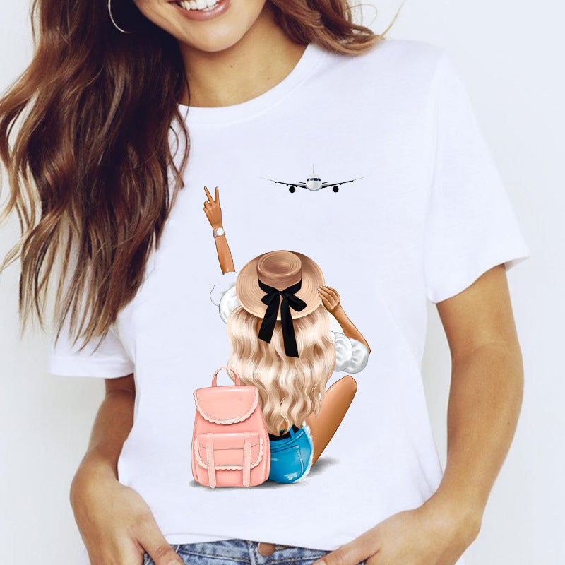 Short-Sleeve Fashion Print T-Shirt for Travel-Loving Girls myETYN