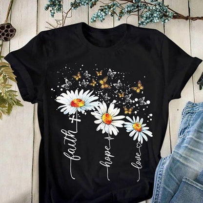 Short-Sleeve Round Neck Casual T-Shirt with Creative Floral Print myETYN