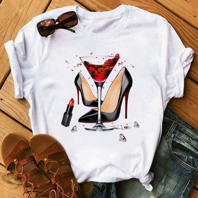 Short Sleeve T-Shirt Fashion High Heels Print myETYN