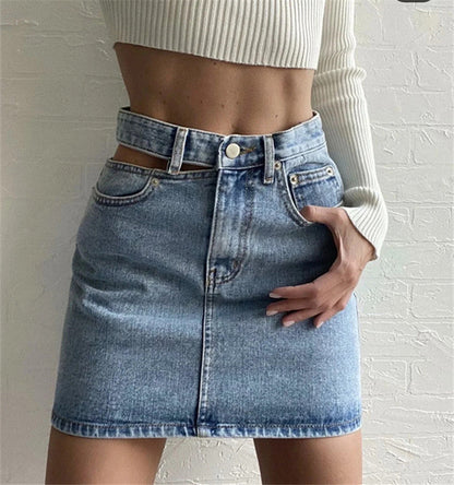 Side Cut Denim Skirt Women's New Sexy Bag Hip Skirt myETYN