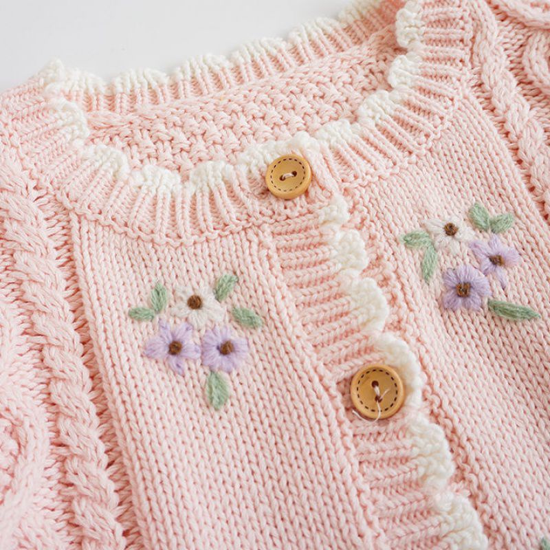 Single Girls Hand-embroidered Flower Cardigan Baby Cotton Thread myETYN