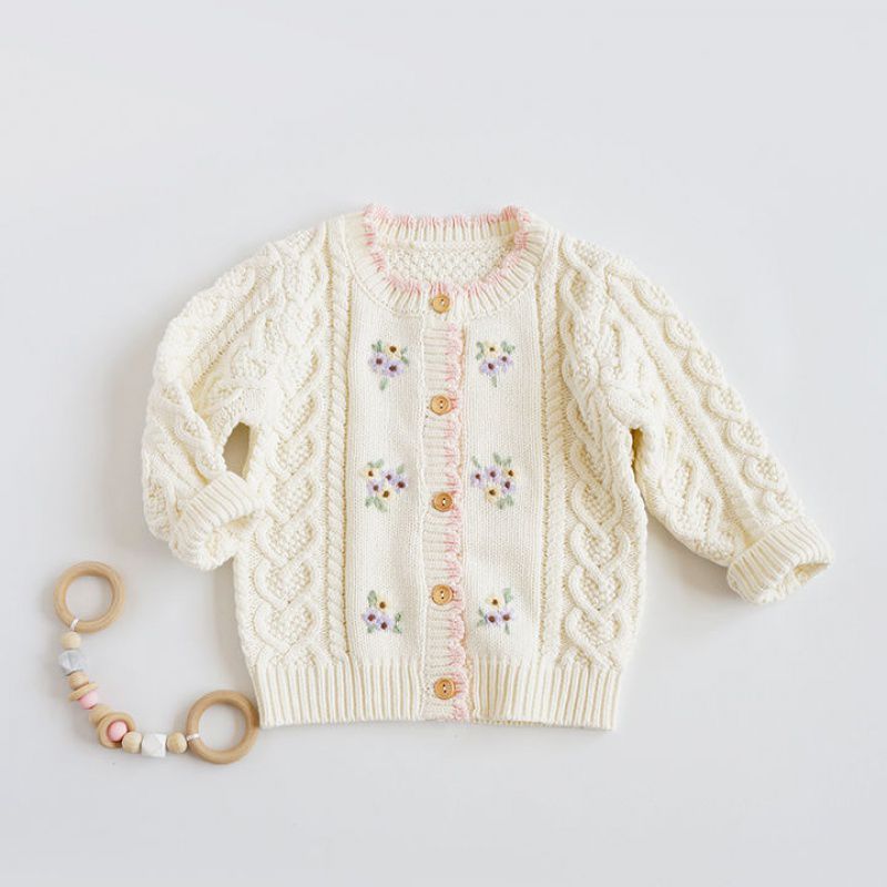 Single Girls Hand-embroidered Flower Cardigan Baby Cotton Thread myETYN