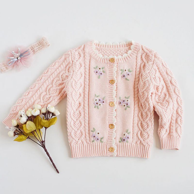 Single Girls Hand-embroidered Flower Cardigan Baby Cotton Thread myETYN