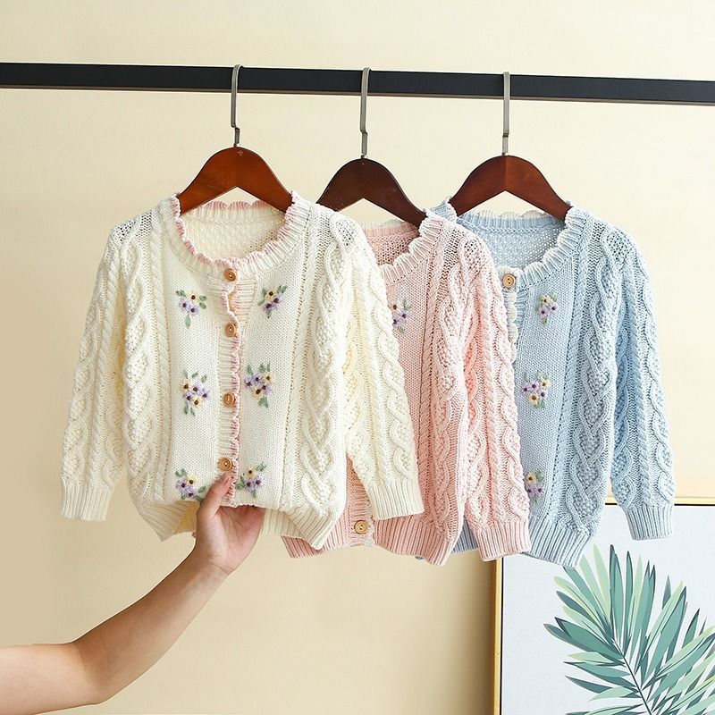 Single Girls Hand-embroidered Flower Cardigan Baby Cotton Thread myETYN