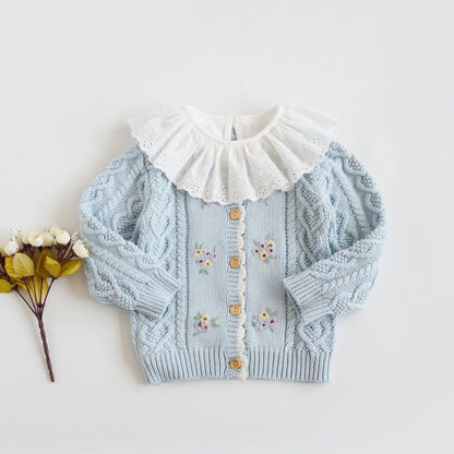 Single Girls Hand-embroidered Flower Cardigan Baby Cotton Thread myETYN