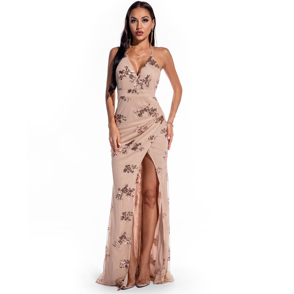 Sleeveless Strap Backless Sequined Maxi Dress myETYN