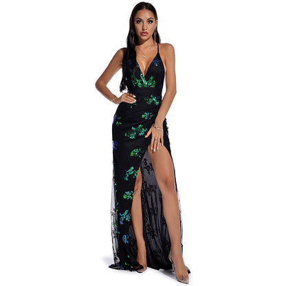 Sleeveless Strap Backless Sequined Maxi Dress myETYN