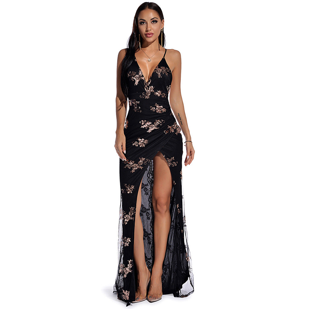 Sleeveless Strap Backless Sequined Maxi Dress myETYN