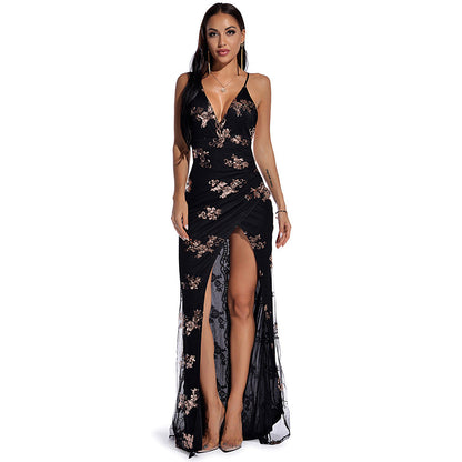 Sleeveless Strap Backless Sequined Maxi Dress myETYN