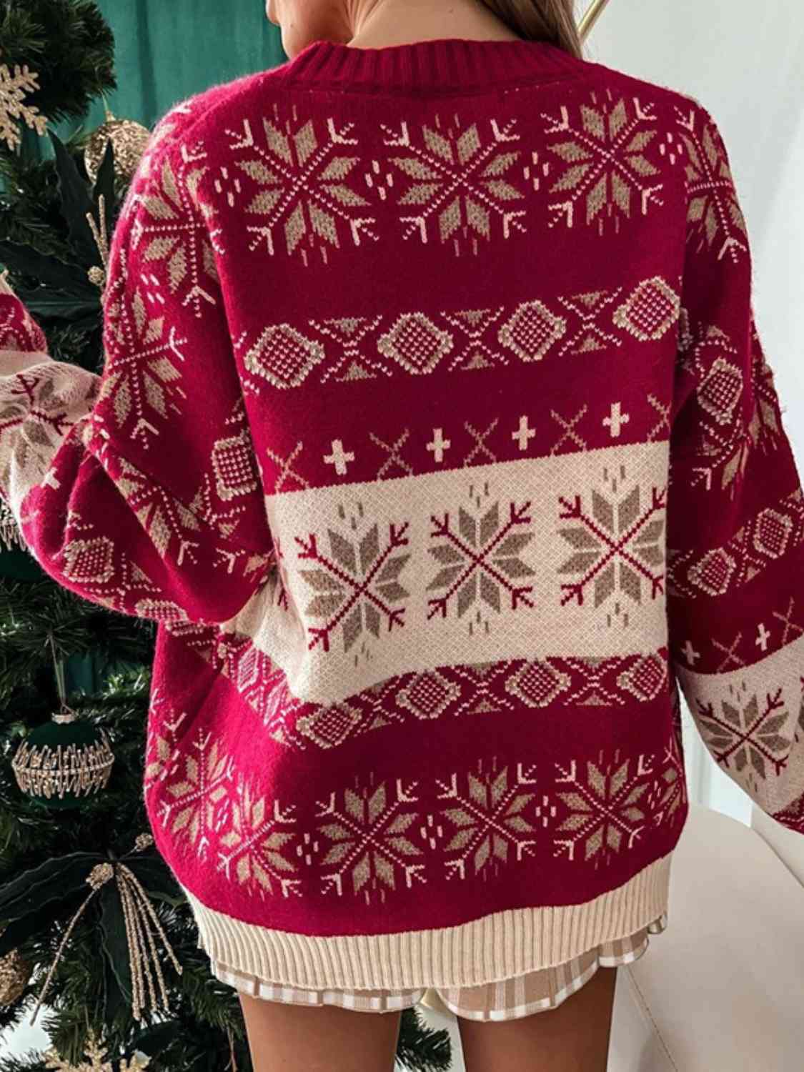 Snowflake Pattern Dropped Shoulder Sweater myETYN