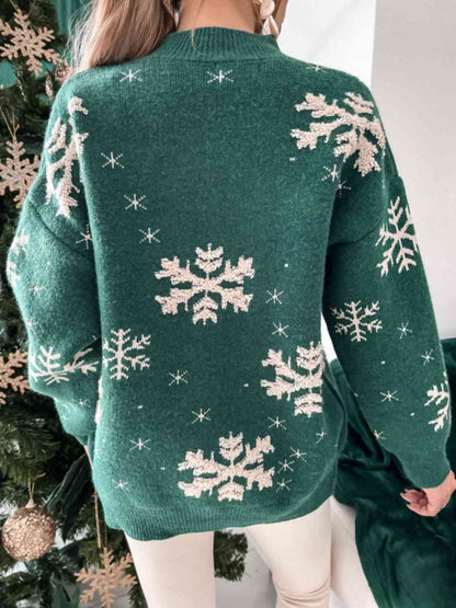 Snowflake Pattern Mock Neck Sweater myETYN