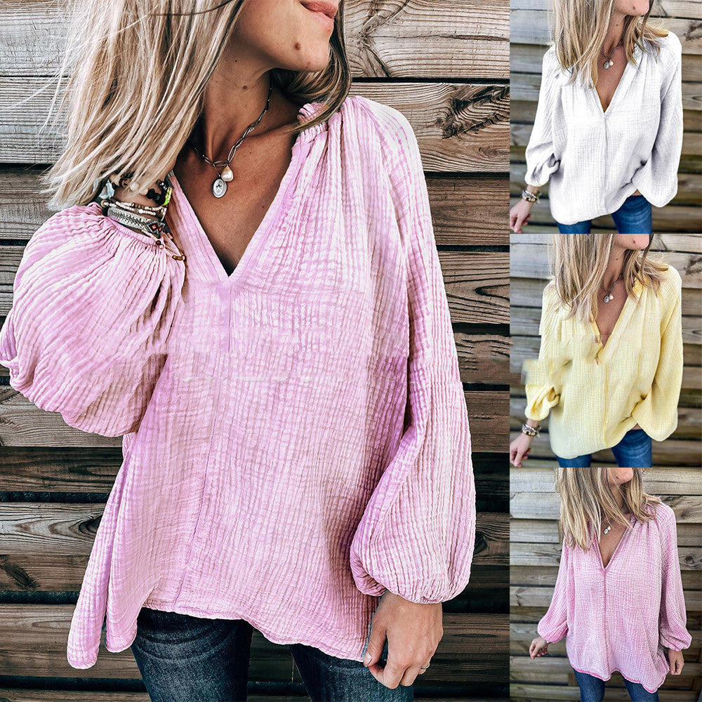 Solid Color Casual Loose Long Sleeve Shirt Top myETYN