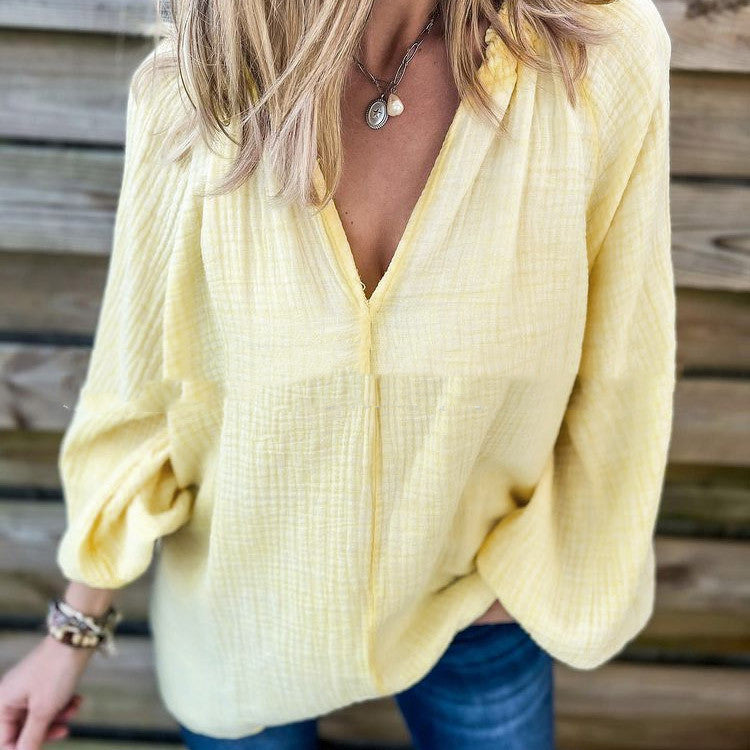 Solid Color Casual Loose Long Sleeve Shirt Top myETYN