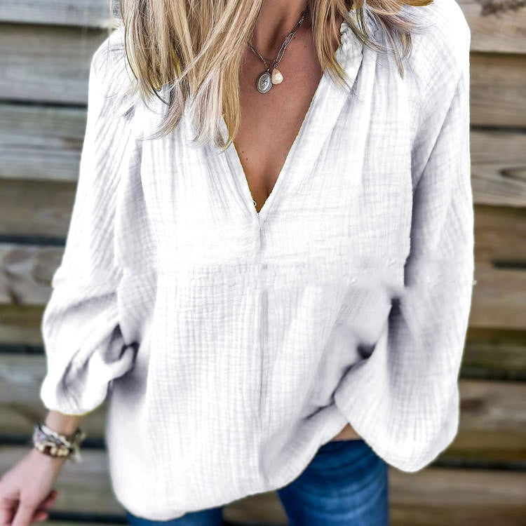 Solid Color Casual Loose Long Sleeve Shirt Top myETYN