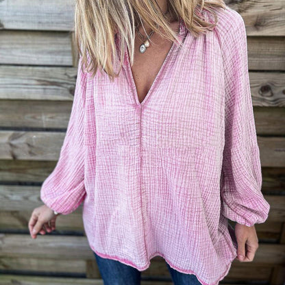 Solid Color Casual Loose Long Sleeve Shirt Top myETYN