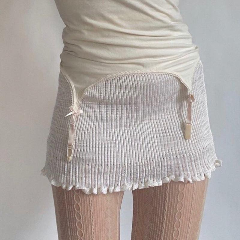 Solid Color Stretch Lace Skirt Ruffle Hip myETYN