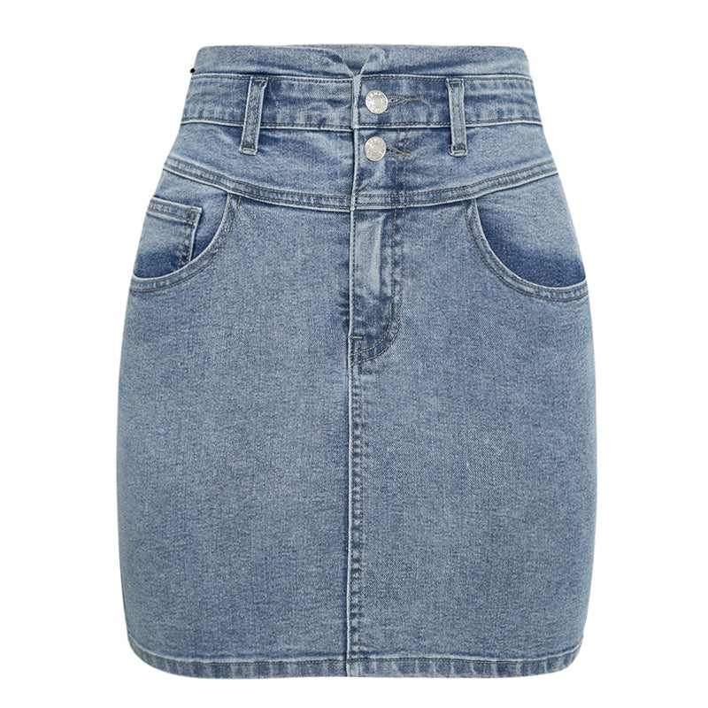 Solid color bag hip denim skirt myETYN