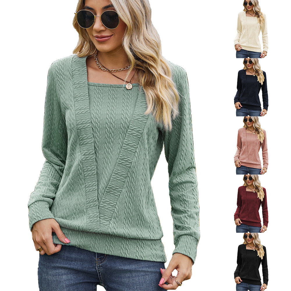 Square Collar Cross Loose Long-sleeved T-shirt Top For Women myETYN