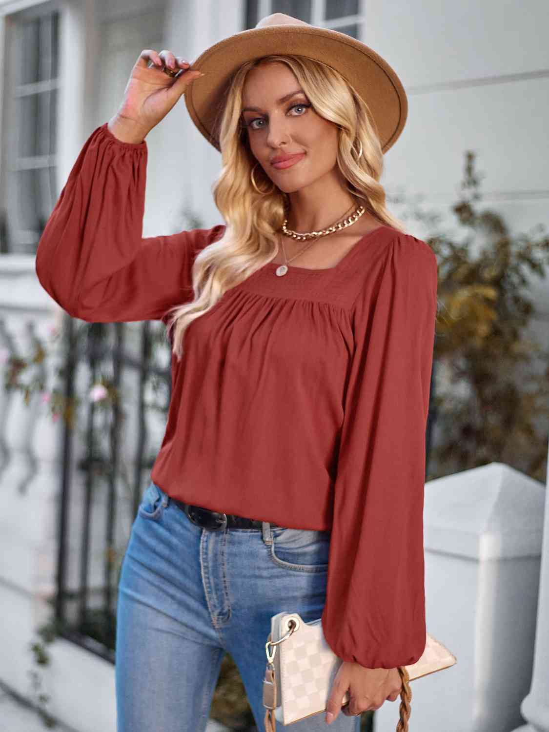 Square Neck Puff Sleeve Top myETYN