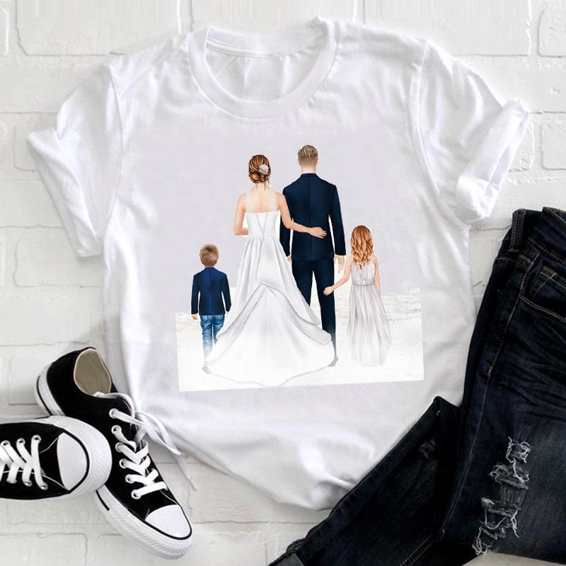 Summer Family of Four Matching White T-Shirt with Parent-Child Print myETYN