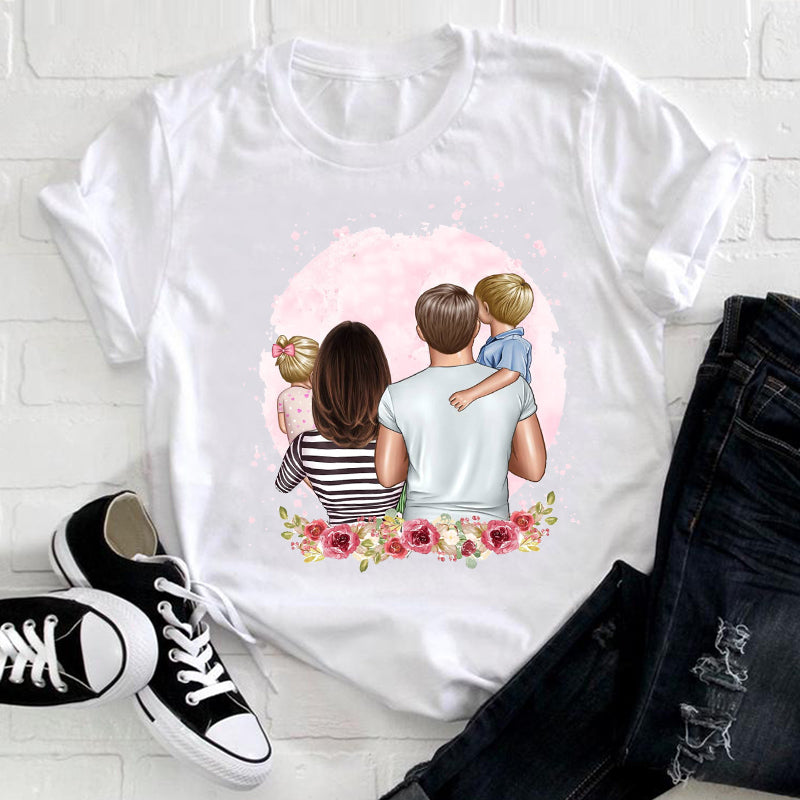 Summer Family of Four Matching White T-Shirt with Parent-Child Print myETYN