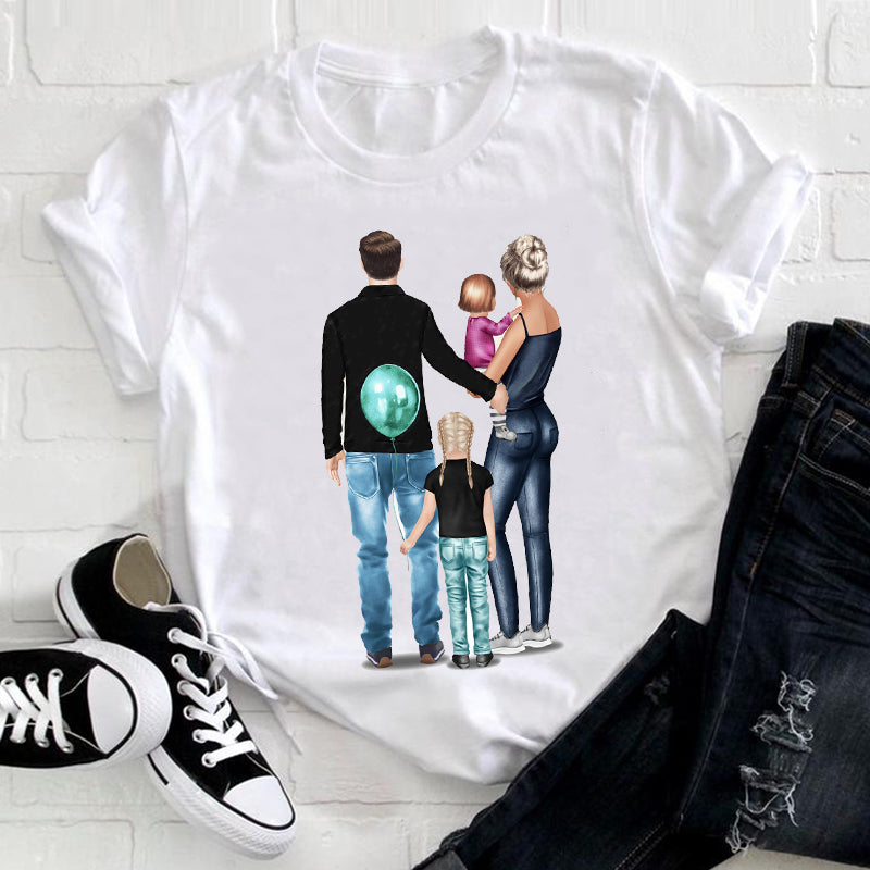 Summer Family of Four Matching White T-Shirt with Parent-Child Print myETYN