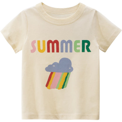 Summer Girls Short-Sleeved Rice Apricot T-Shirt myETYN