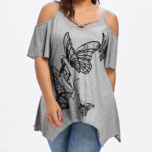 Summer Large Size Women's Butterfly Print T-Shirt Women myETYN