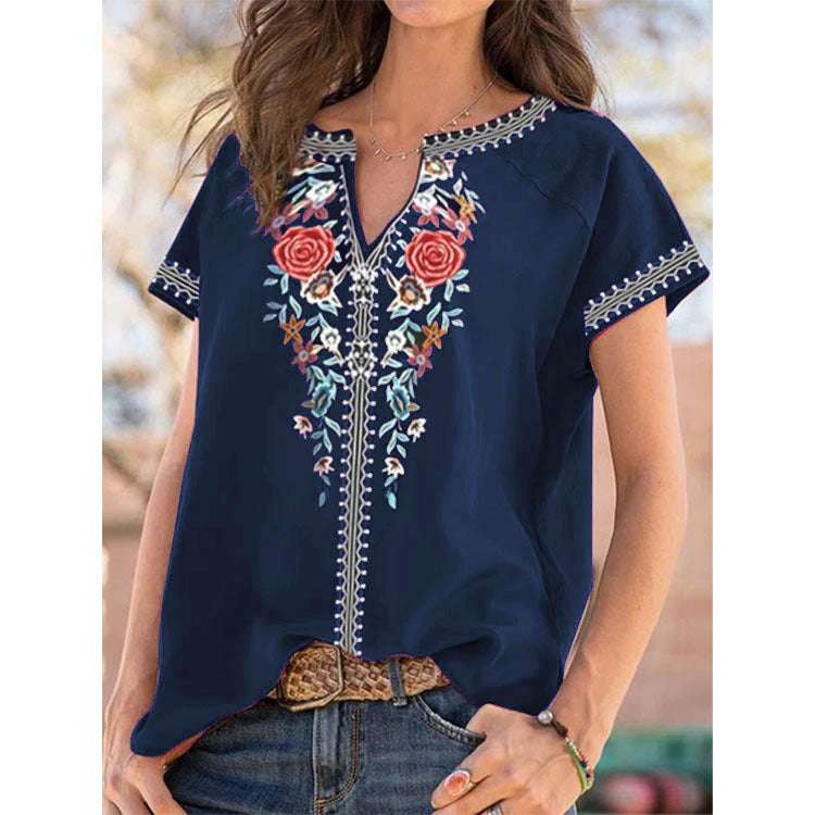 Summer New Ethnic Print Short Sleeve T-shirt Top Women myETYN