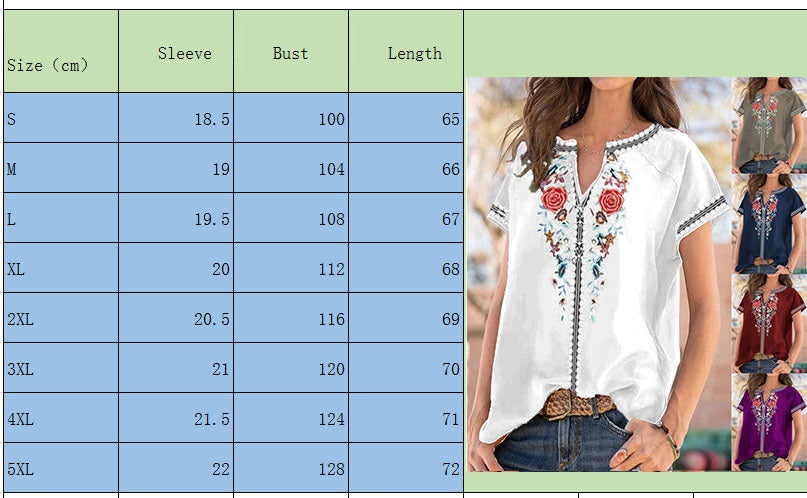 Summer New Ethnic Print Short Sleeve T-shirt Top Women myETYN