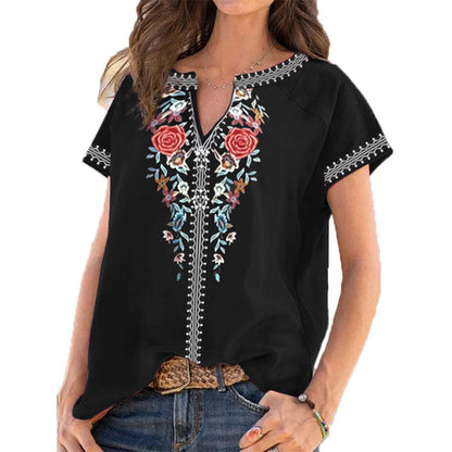 Summer New Ethnic Print Short Sleeve T-shirt Top Women myETYN