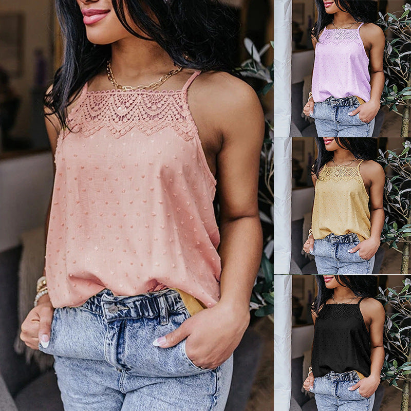 Summer New Solid Color Lace Stitching Casual Women's Top Camisole Women's myETYN