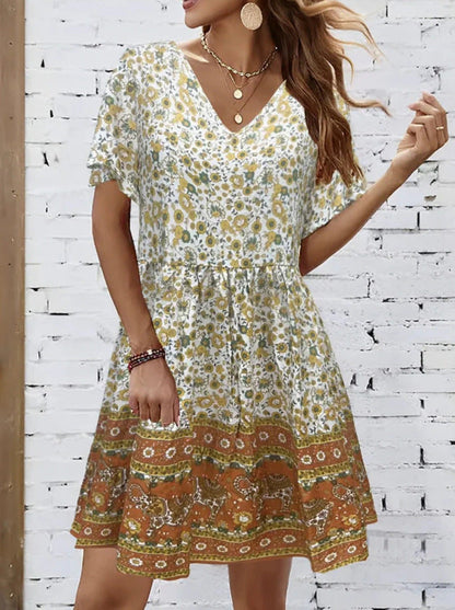 Summer V-neck Short-sleeved Printed Dress For Sleeping myETYN